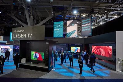 Professional AV production with LED video wall and intelligent lighting at tech conference